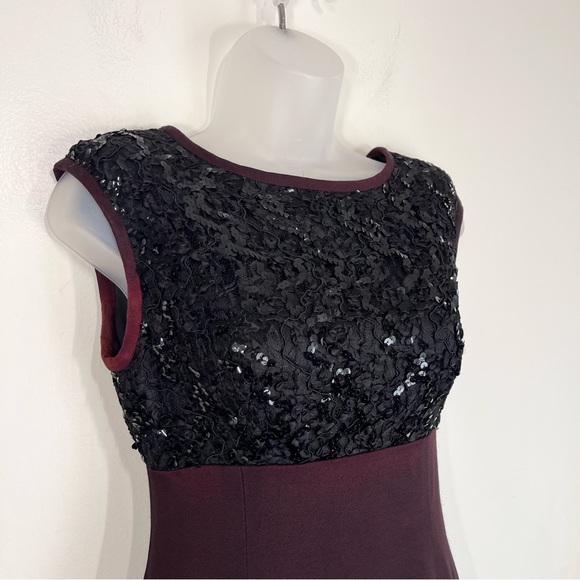 Vintage 80s Cocktail Dress Lace Sequins Maroon & Black Sleeveless Size 4 - Picture 5 of 12